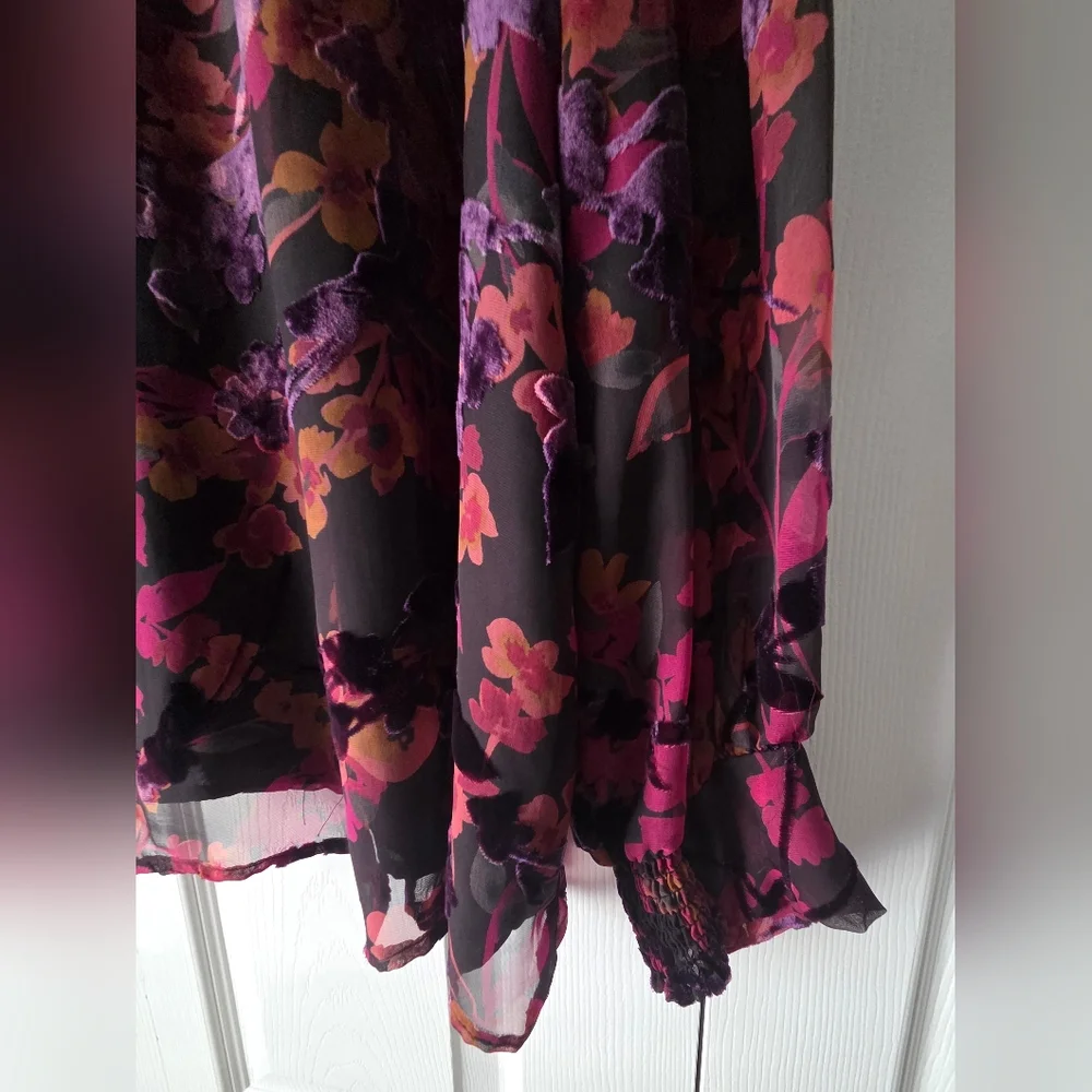 NWT Elie Tahari Woman Floral Tie-Neck Blouse - Pink/Magenta Size 2X